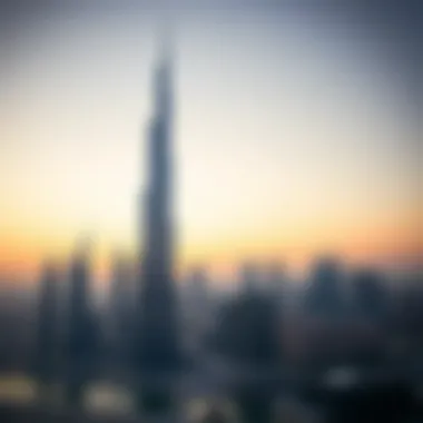 Stunning view of Burj Khalifa skyline at sunset