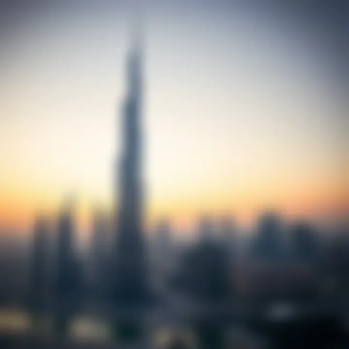 Stunning view of Burj Khalifa skyline at sunset
