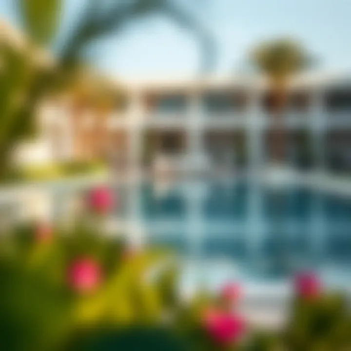 Serene outdoor pool area with lush landscaping