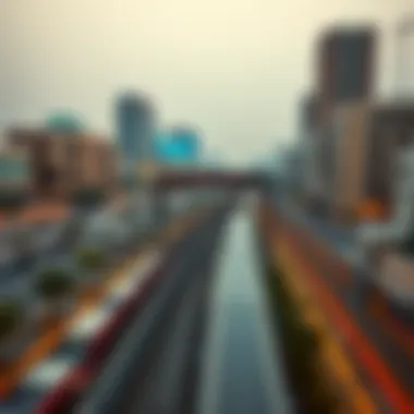 Aerial view of a metro station highlighting urban connectivity