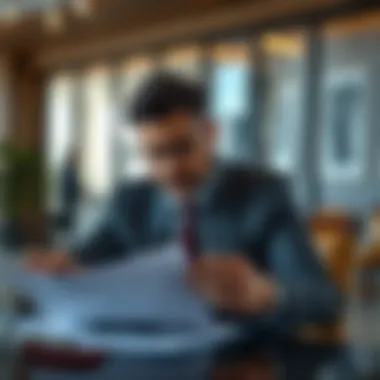 A confident investor analyzing market trends and legal documents