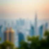 Panoramic view of Dubai skyline showing iconic buildings