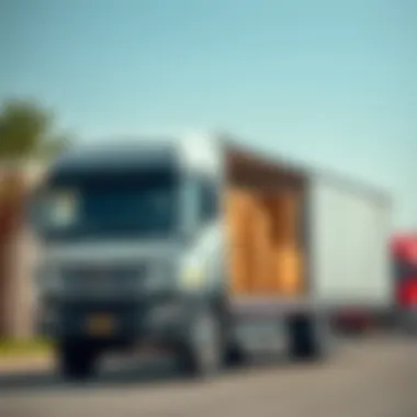 Reliable Transportation Services A modern truck ready for transportation loaded with boxes