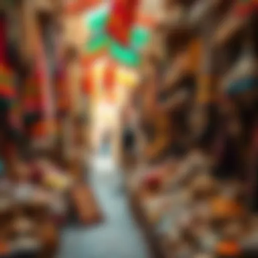 Traditional souk filled with vibrant textiles and spices